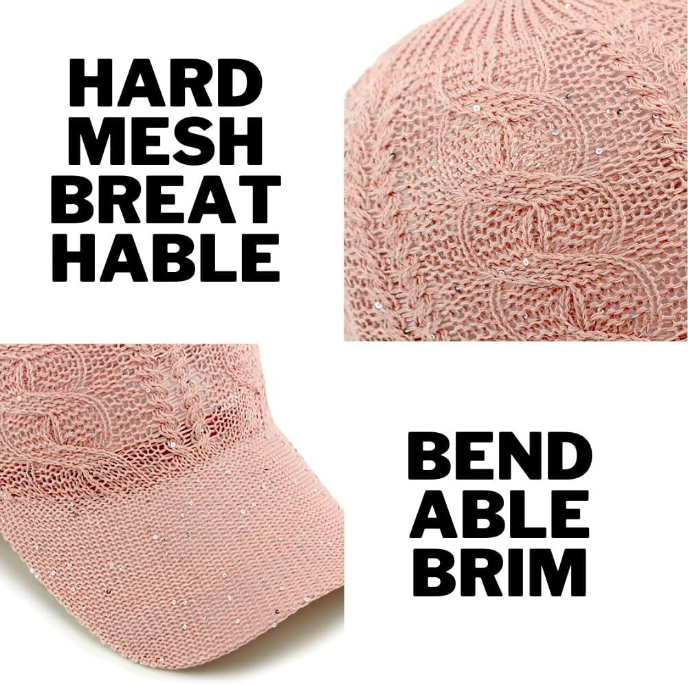 Gorra de béisbol de malla con purpurina para mujer, transpirable, a...