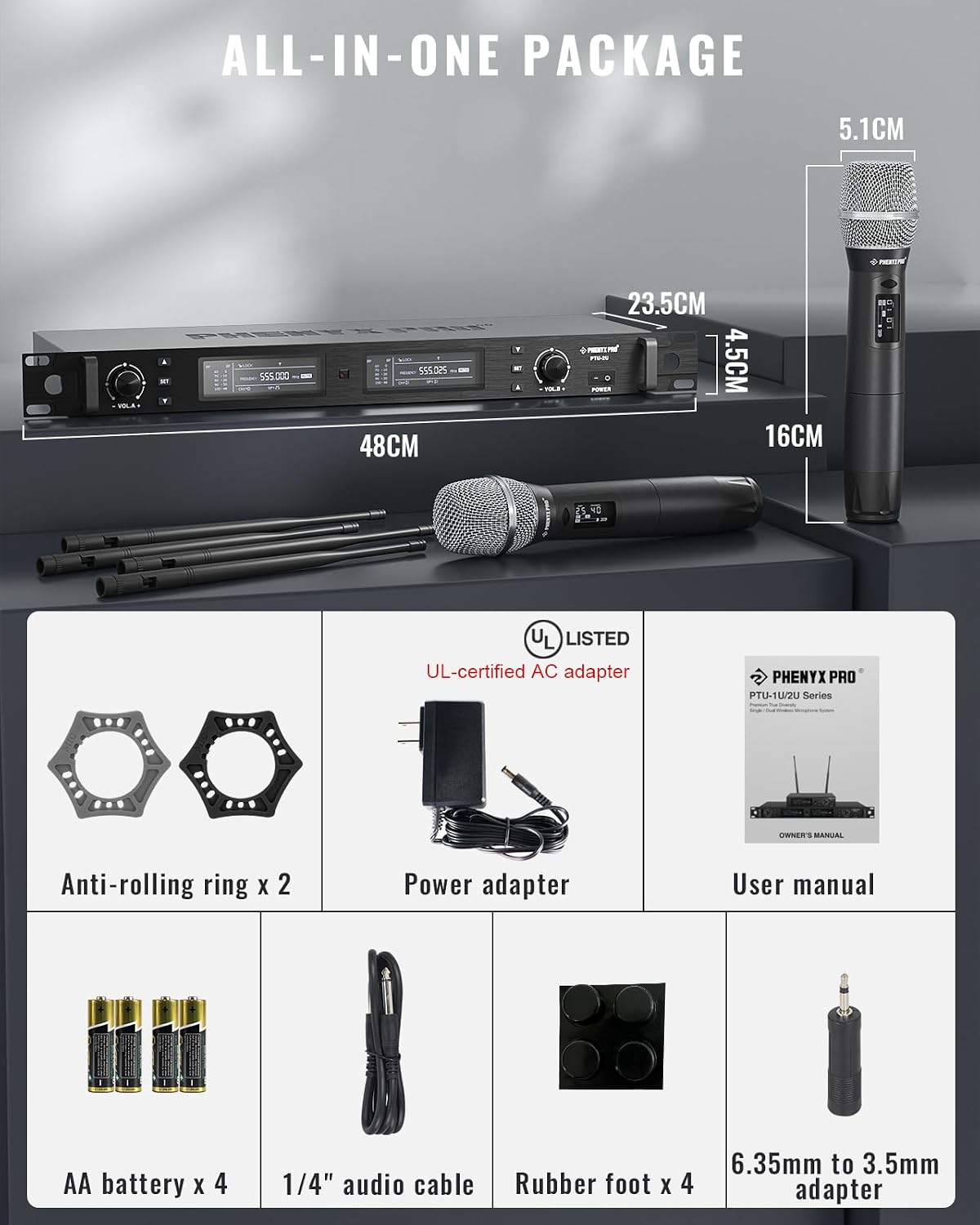 Phenyx Pro Sistema de Micrófono Inalámbrico, Juego de Micrófonos de...