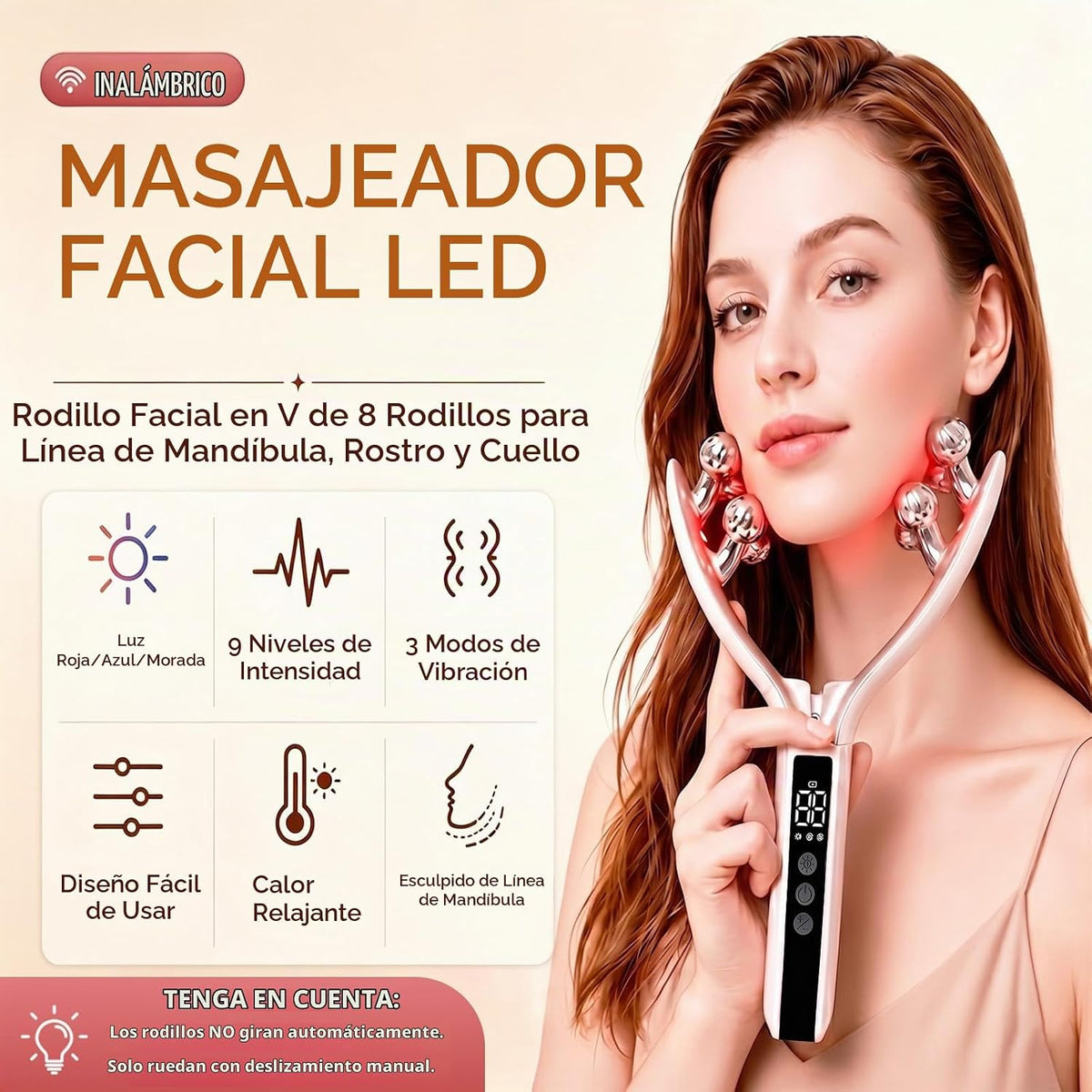 SZMDLX Herramienta de masajeador facial inalámbrico, rodillo facial...