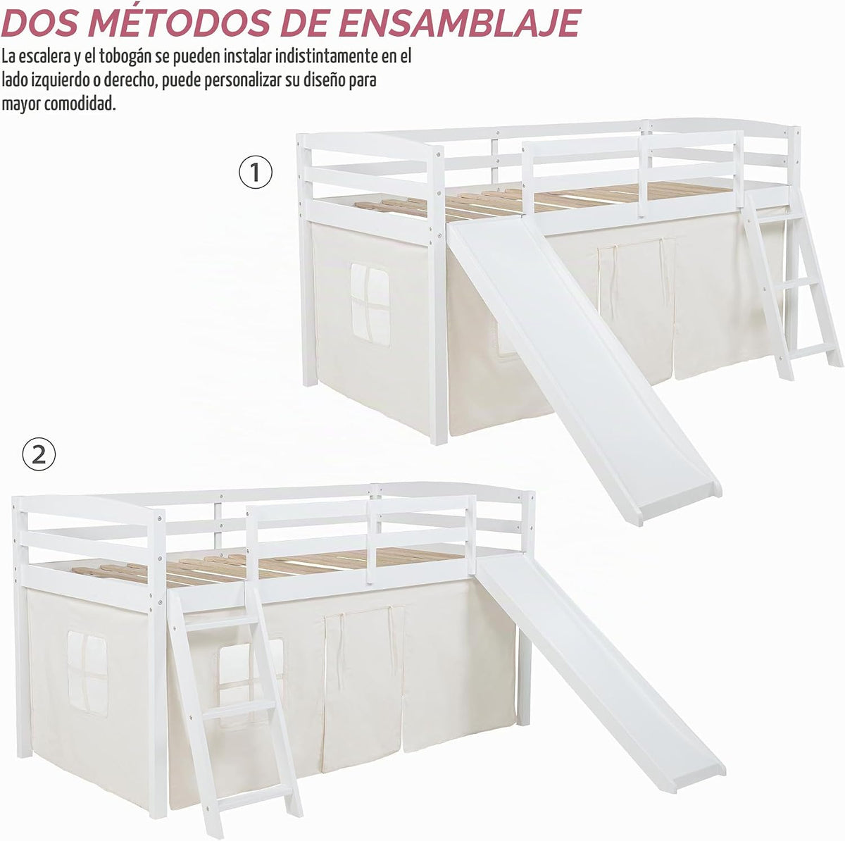 Spirich Cama Loft para Niños con Tobogán y Escalera, Marcos de Cama...