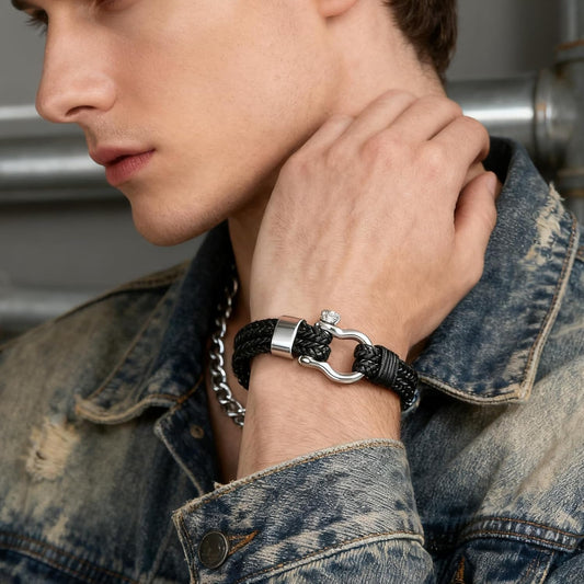 BBXBD Pulsera de Cuerda para Hombre, Cuero con Hebilla de Acero Ino...