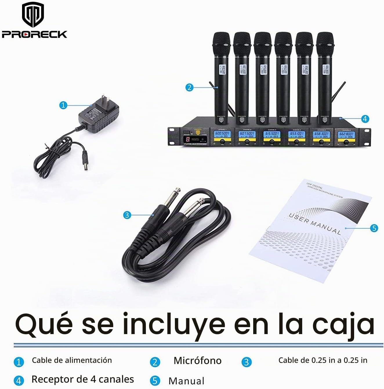 PRORECK MX66 Sistema de Micrófono Inalámbrico UHF de 6 Canales con...