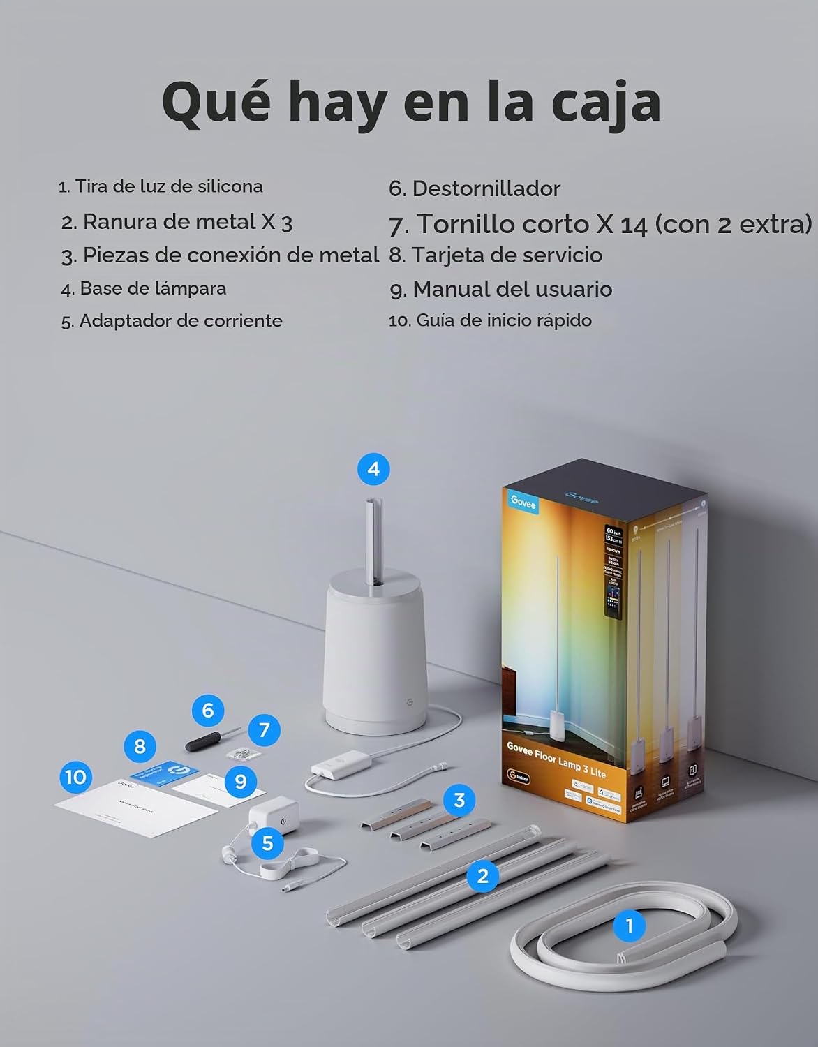 Govee Lámpara de pie de 3 lites, lámpara de esquina LED RGBIC intel...