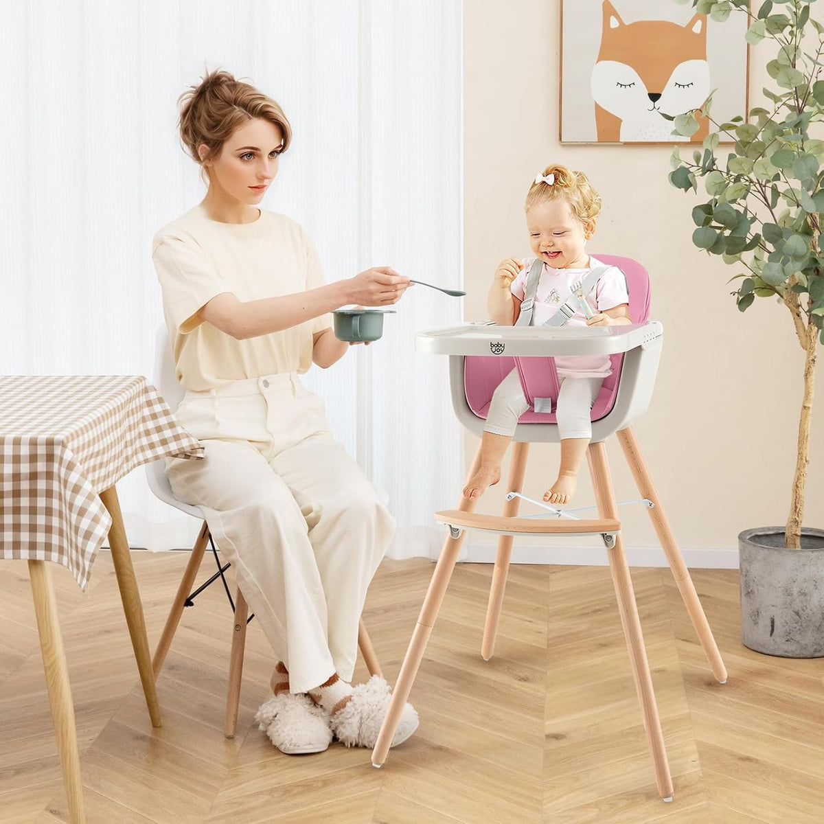 BABY JOY Trona convertible de bebé, 3 en 1, silla alta de madera\/a...