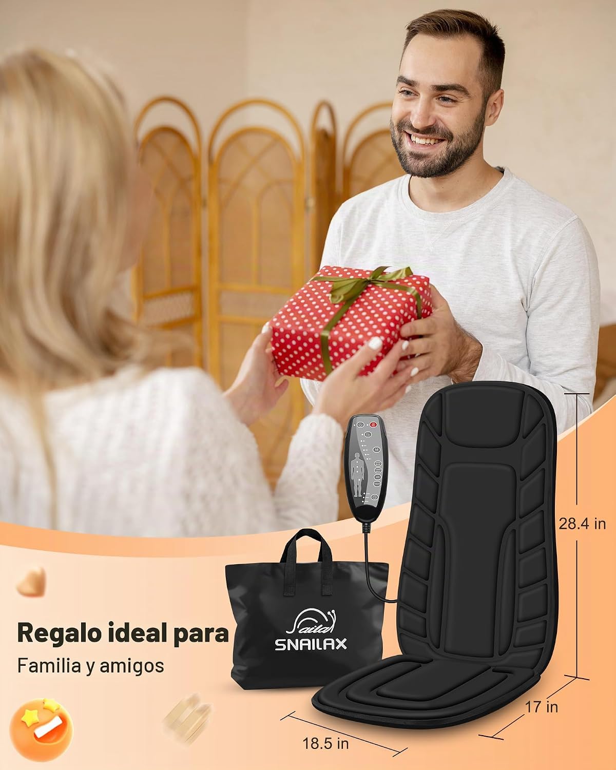 Snailax - Masajeador de espalda con calor, cojín de masaje para sil...