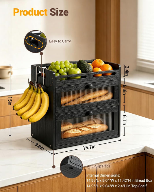 Panera para encimera de cocina, almacenamiento de bambú de 2 nivele...