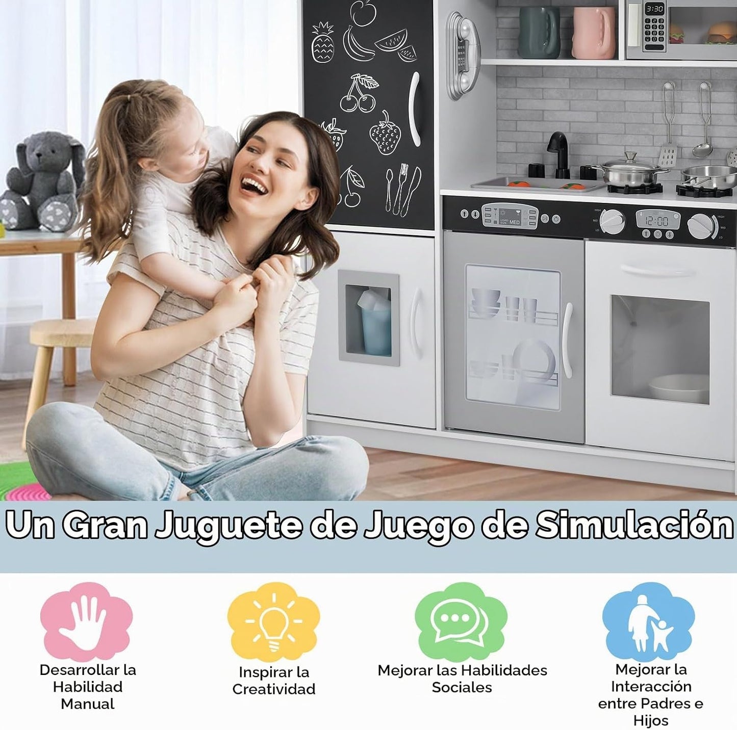 HONEY JOY Juego de cocina de madera para niños, juego de juguete de...