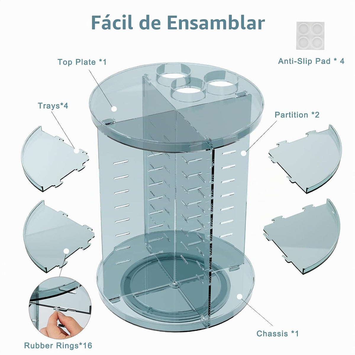Organizador de maquillaje giratorio, 8 capas ajustables, almacenami...