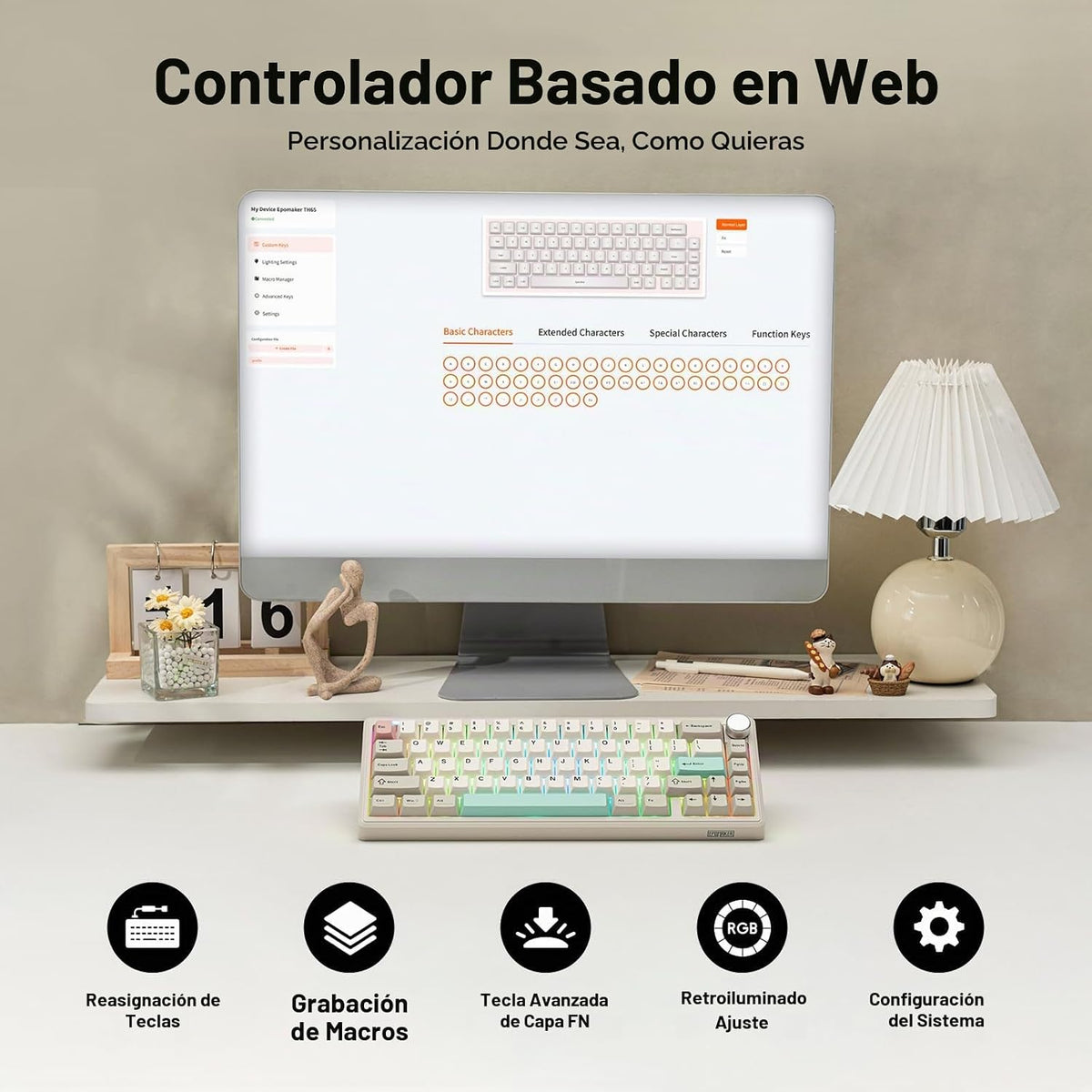 EPOMAKER TH65 Teclado mecánico inalámbrico para juegos con perilla...