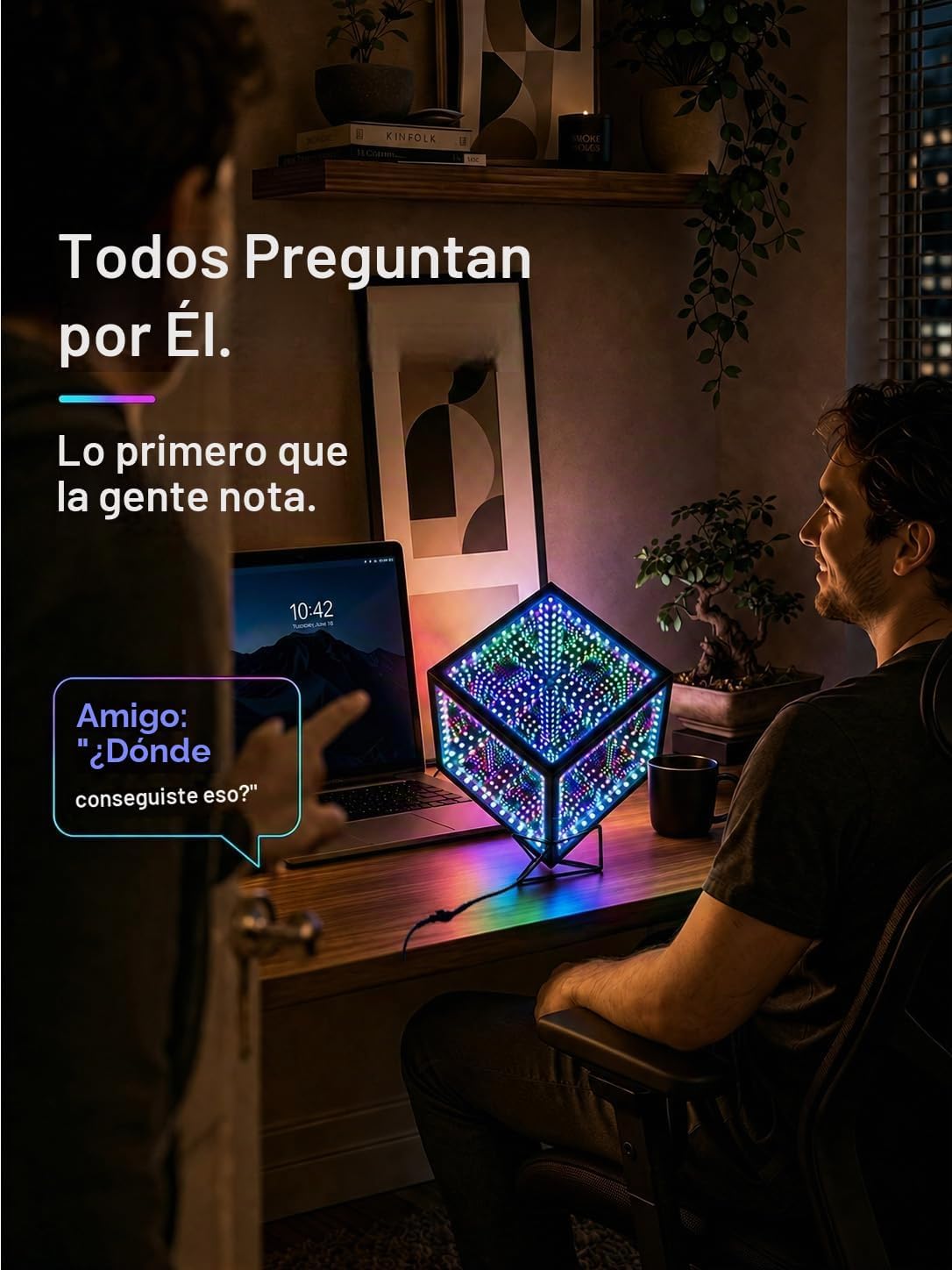 Heepulor Infinity Mirror Hyper Cube - Lámpara de mesa, luz de humor...