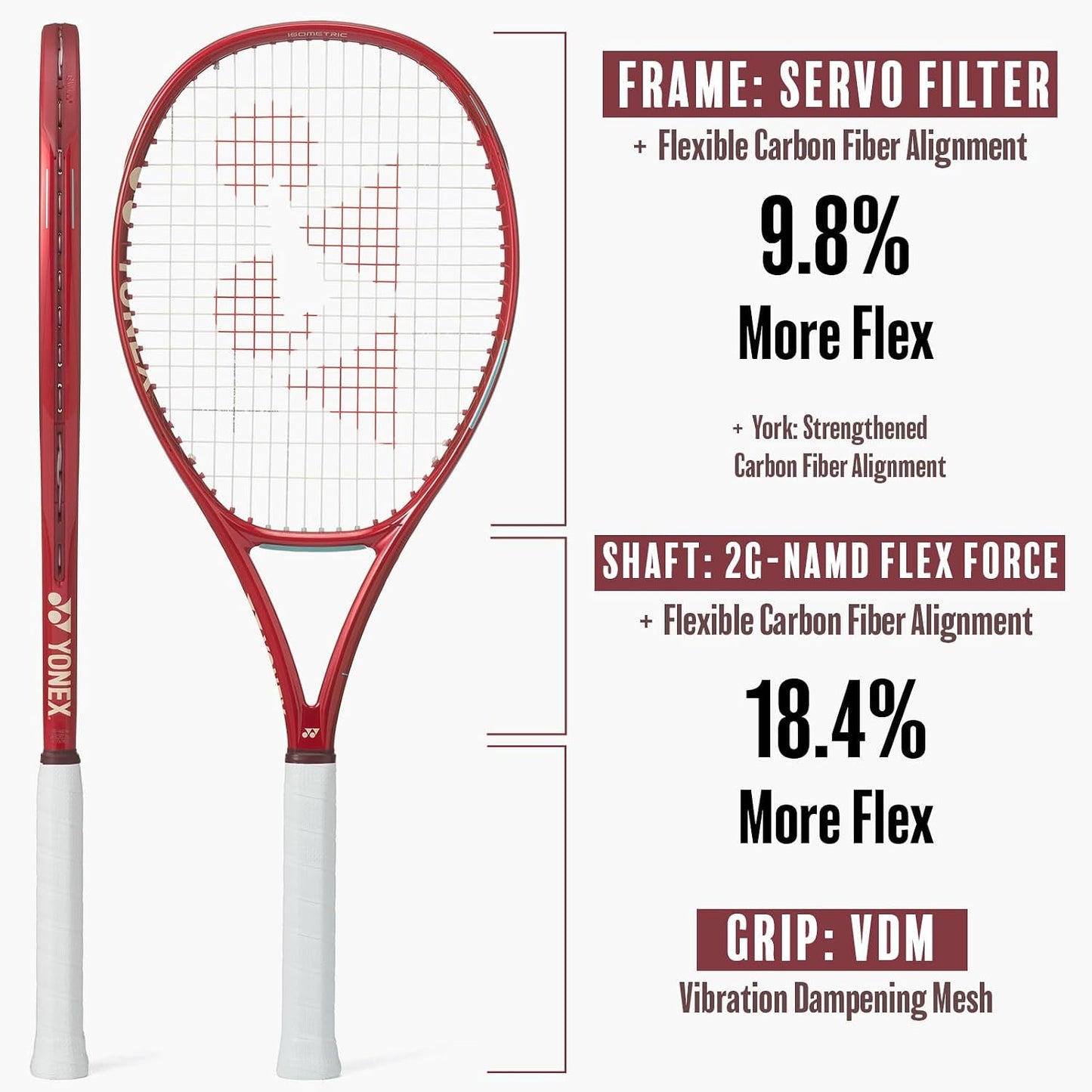 YONEX VCORE 100+ - Raqueta de tenis con punto dulce aumentado y lon...