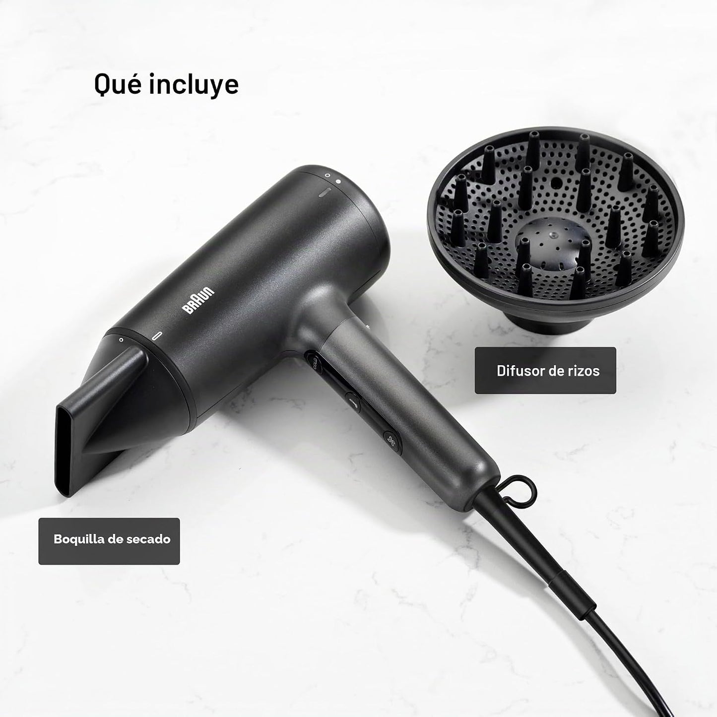 Braun Secador de pelo con difusor, secador de pelo con tecnología s...