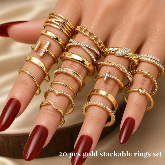 KISS WIFE Anillos apilables de oro para mujer, delicado juego de an...