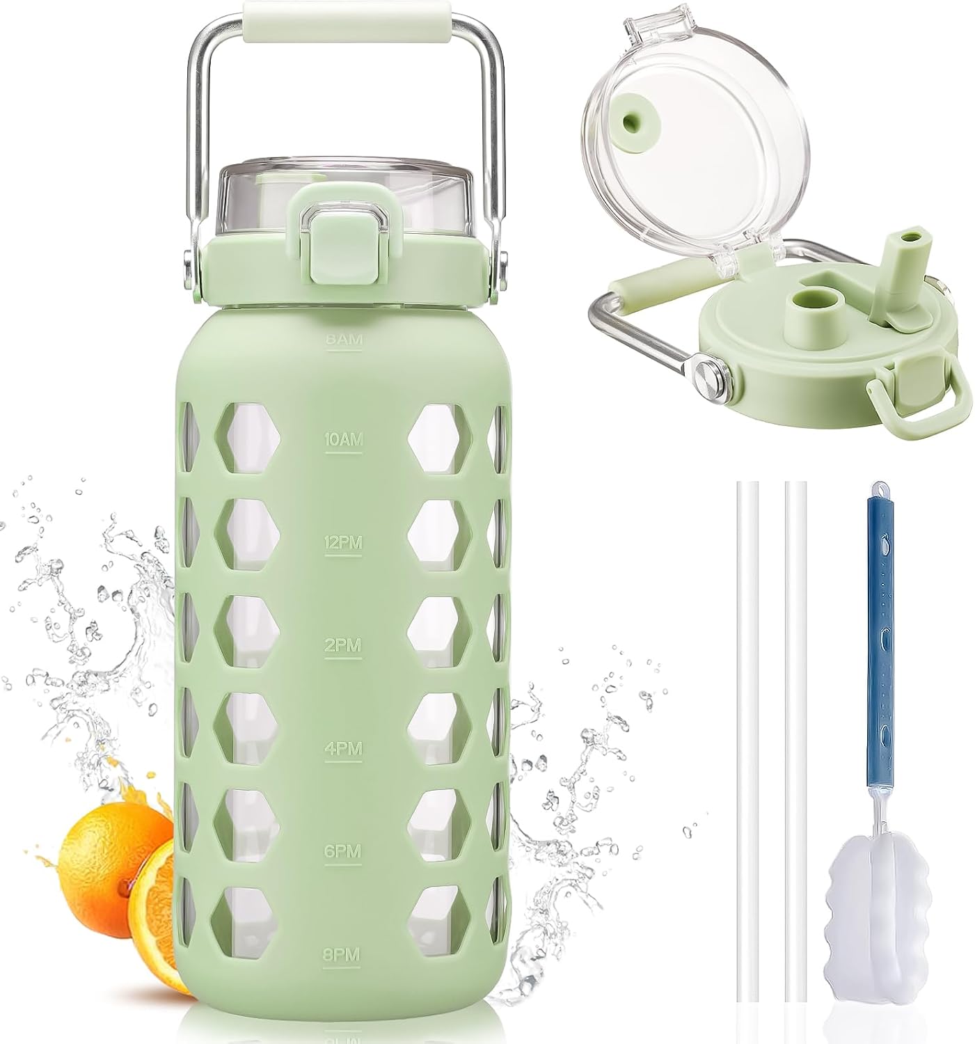 MUKOKO Botella de agua de vidrio de 84 onzas, mango de acero inoxid...