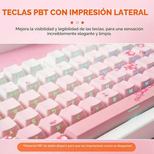 DAREU EK75PRO Teclado Mecánico Inalámbrico Rosa Sakura, 75% Hot Swa...