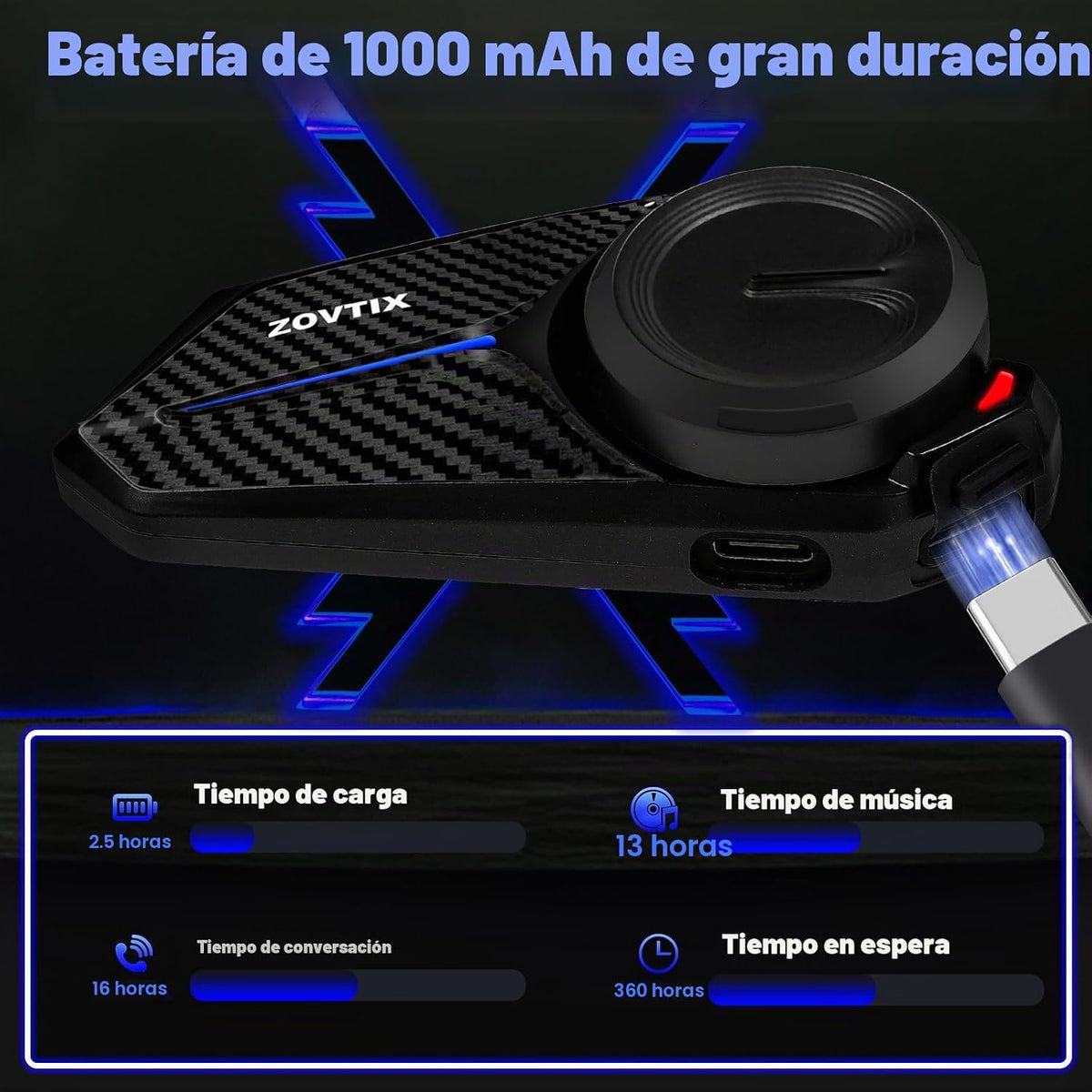 ZOVTIX Auriculares para casco de motocicleta, sistema de comunicaci...