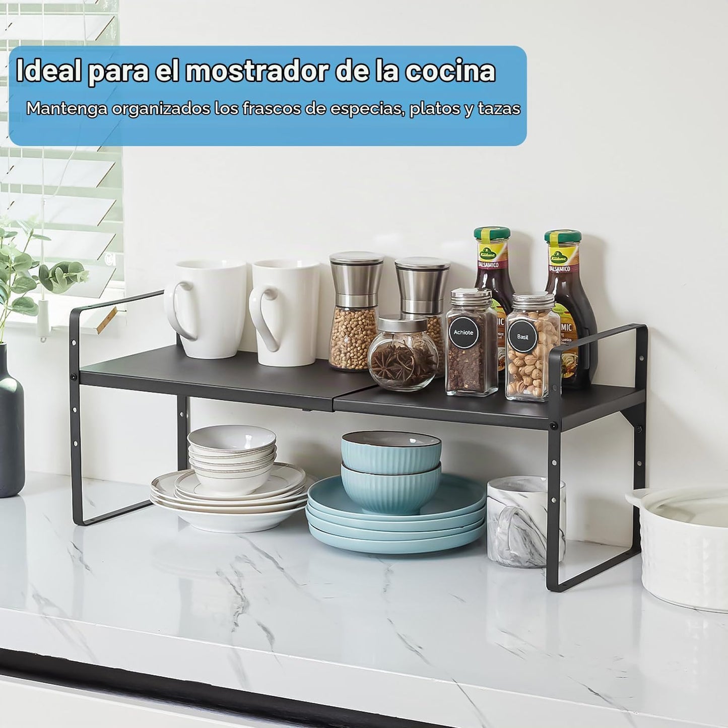 Juego de 2 organizadores de estantes expandibles, estantes apilable...