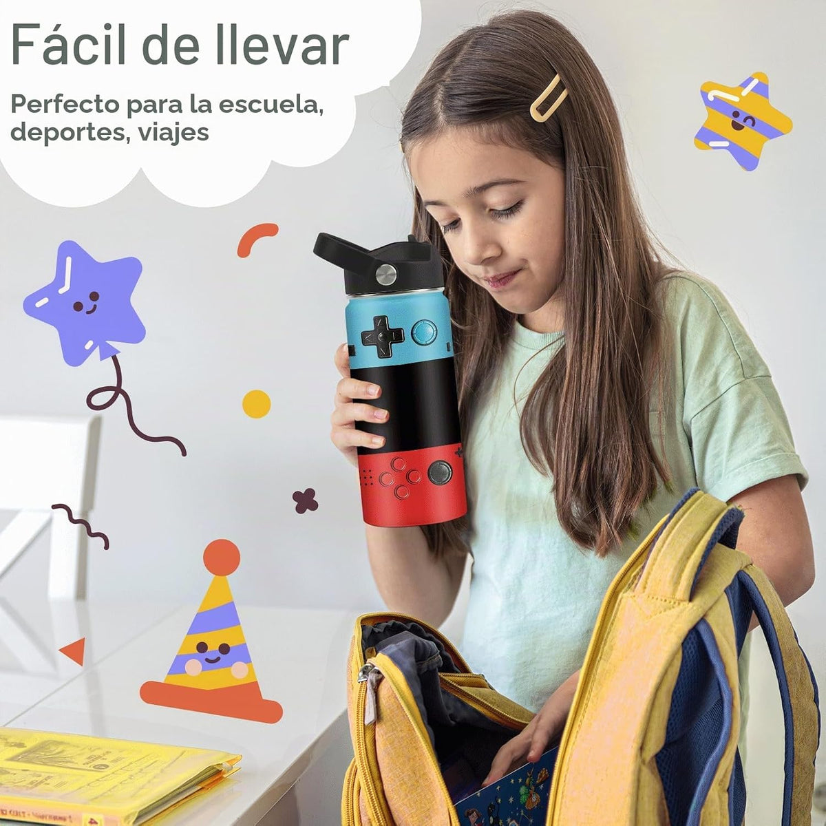 Regalos de videojuegos para niños, botella de agua de 16 onzas con...