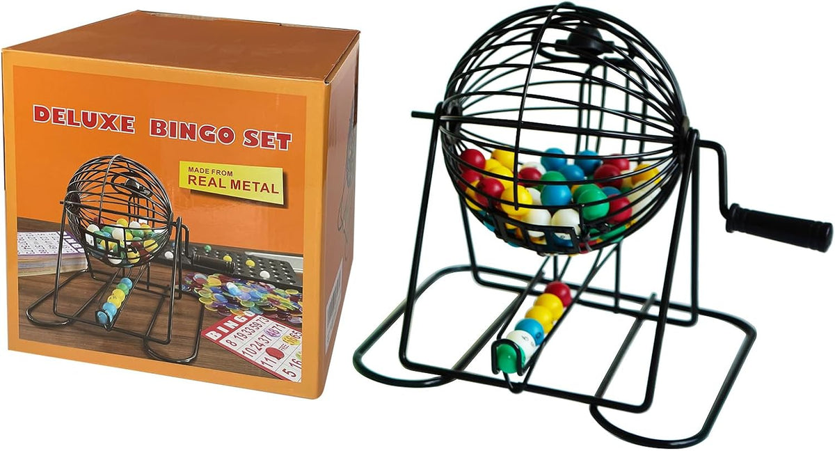 Yuanhe Juego de bingo de lujo, jaula redonda de metal, 75 bolas de...