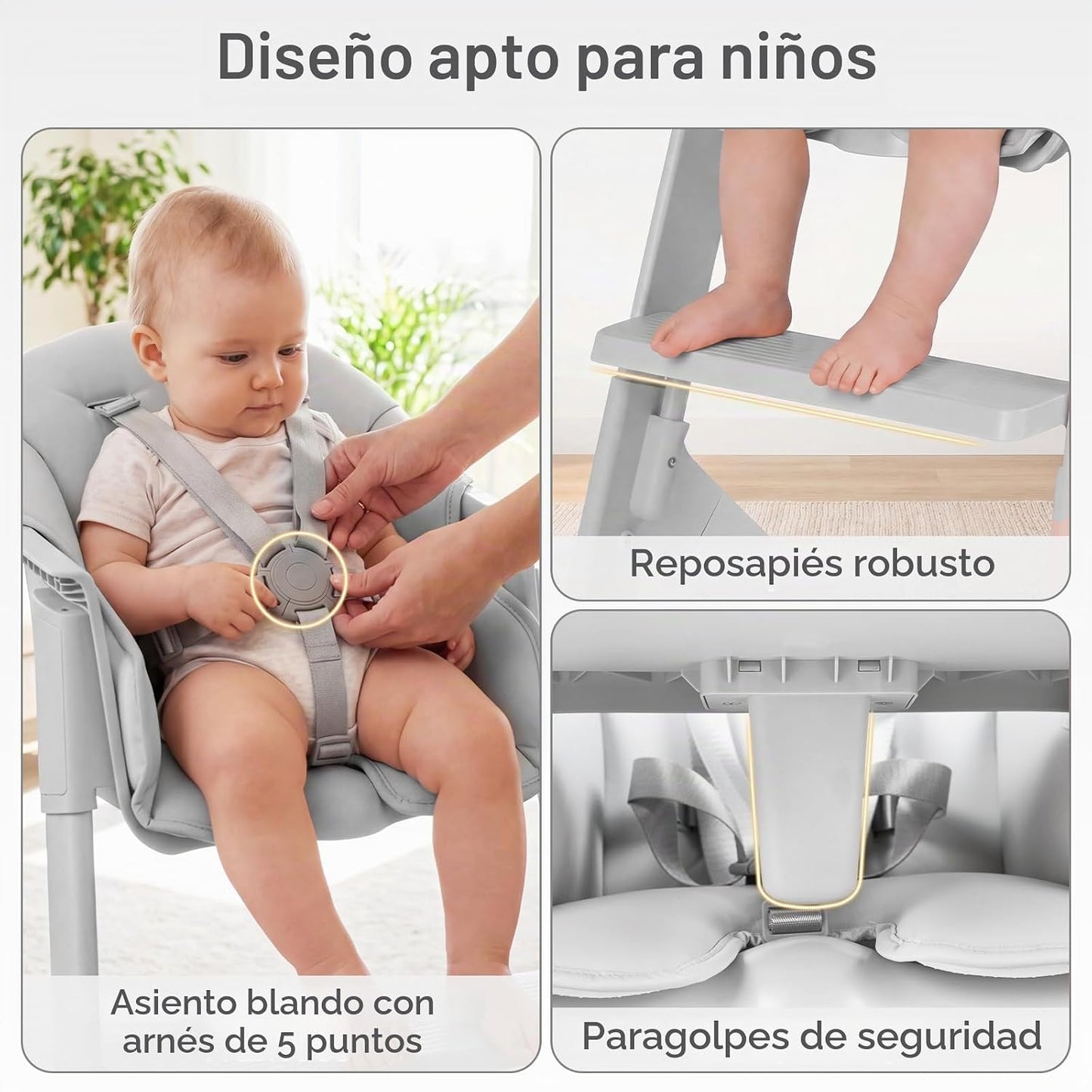 INFANS Silla alta para bebé, sillas altas lavables de cuerpo comple...