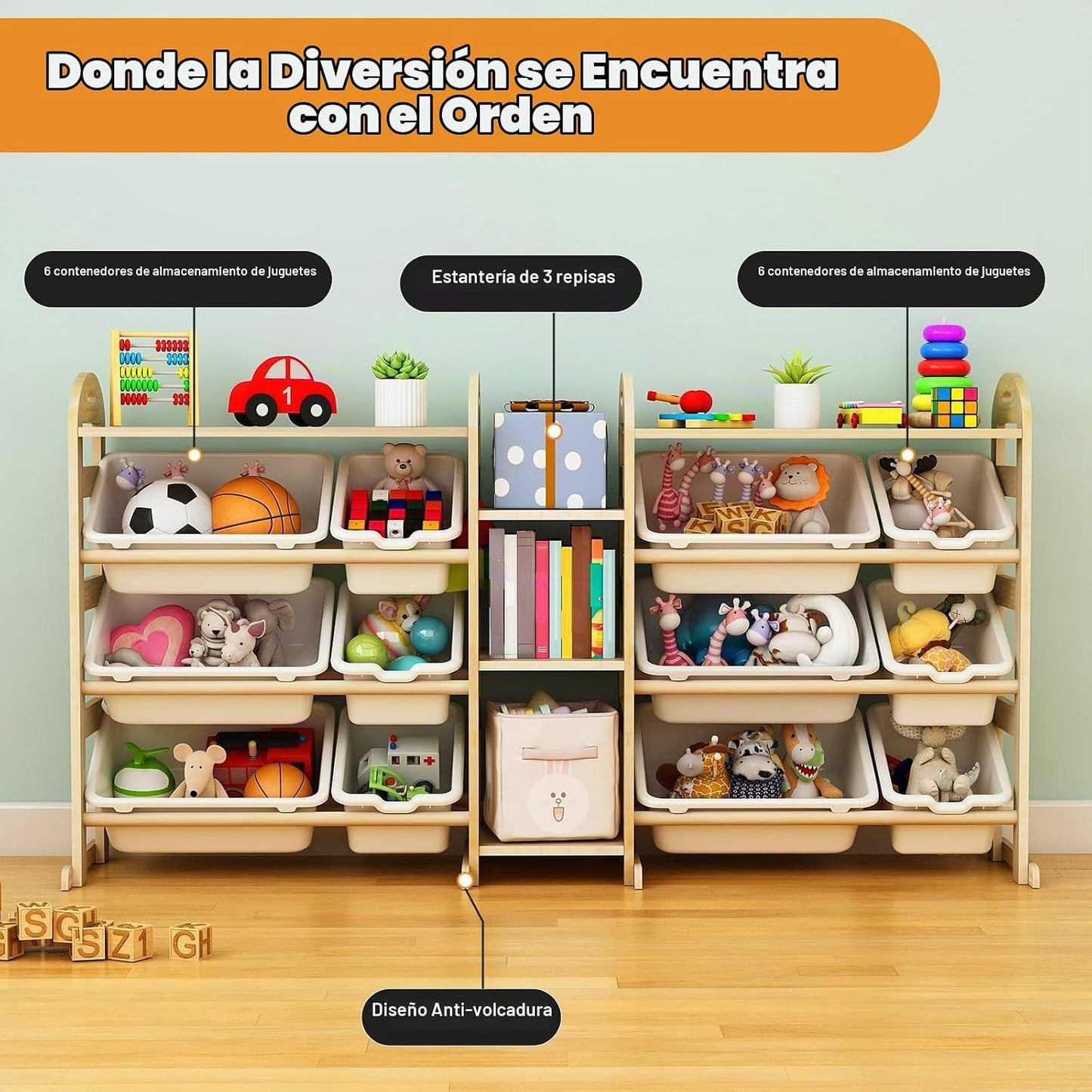 Orekemo Organizador de almacenamiento de juguetes, 59.6 pulgadas de...