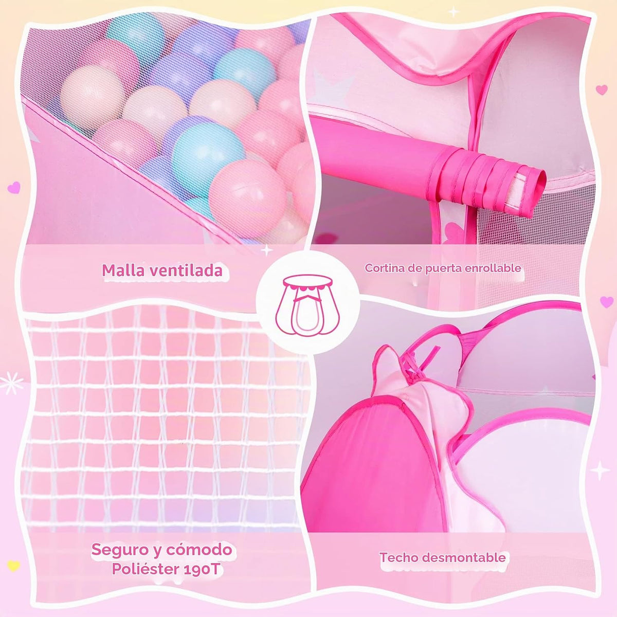 Princess Castle - Tienda de campaña desplegable para niñas con alfo...