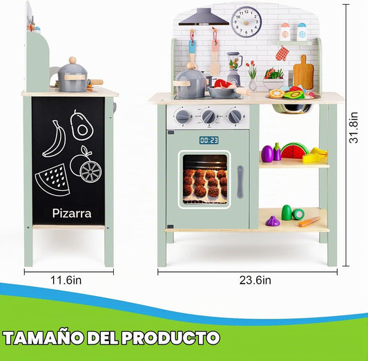 Juego de cocina de madera para niños pequeños de 1 a 3 años, juego...