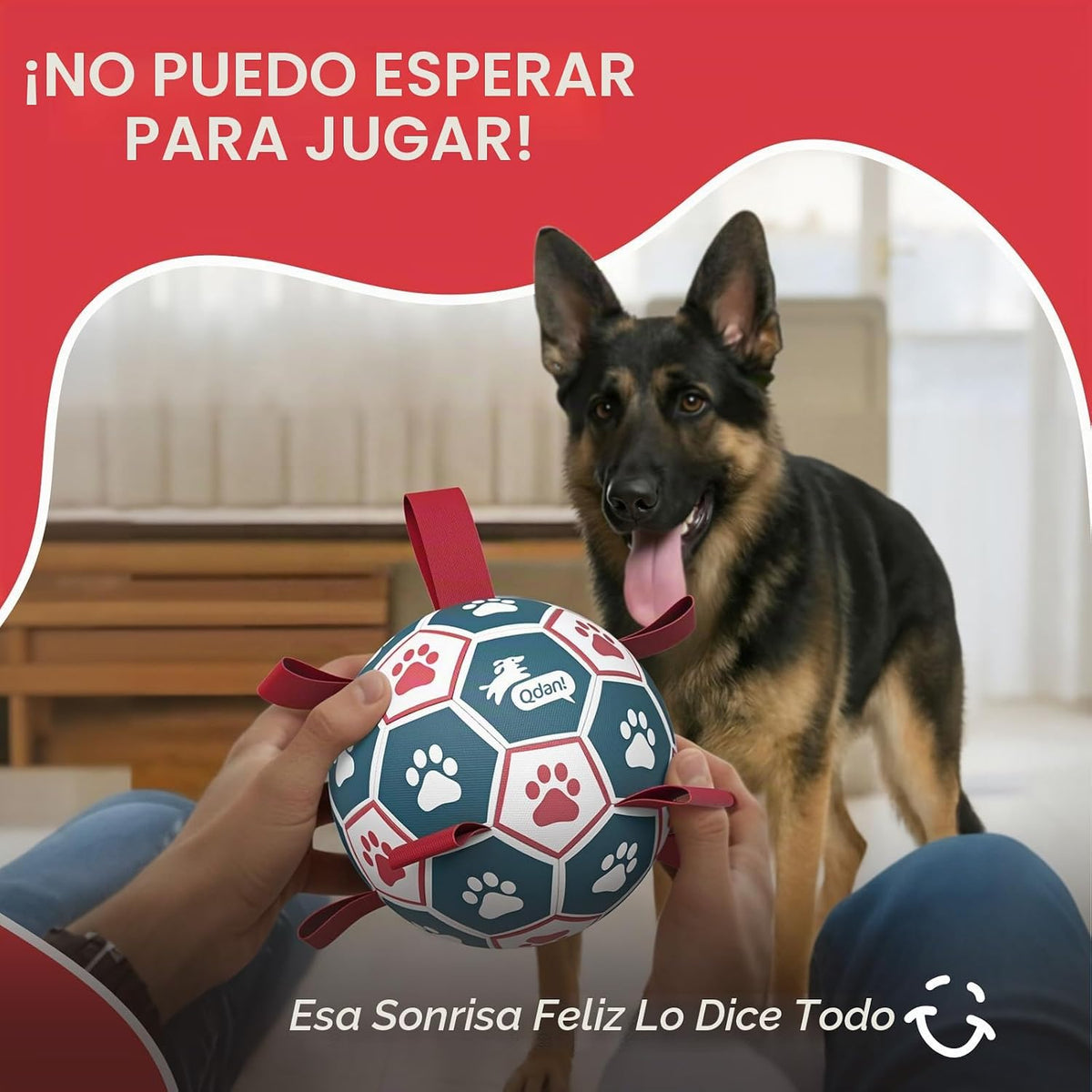 QDAN Balón de fútbol grande para perros con correas, pelotas grande...