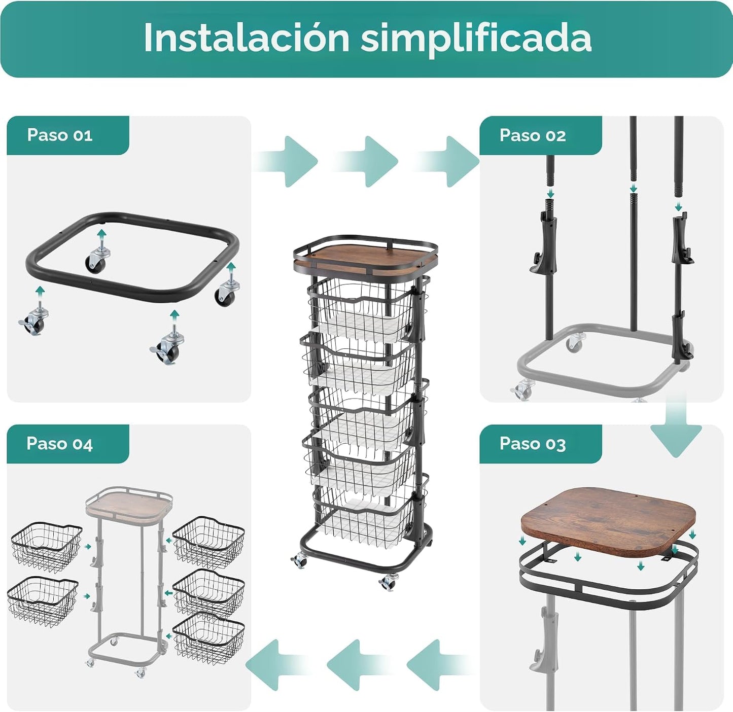 Ocyfym - Carrito de almacenamiento de frutas y verduras de 5 nivele...