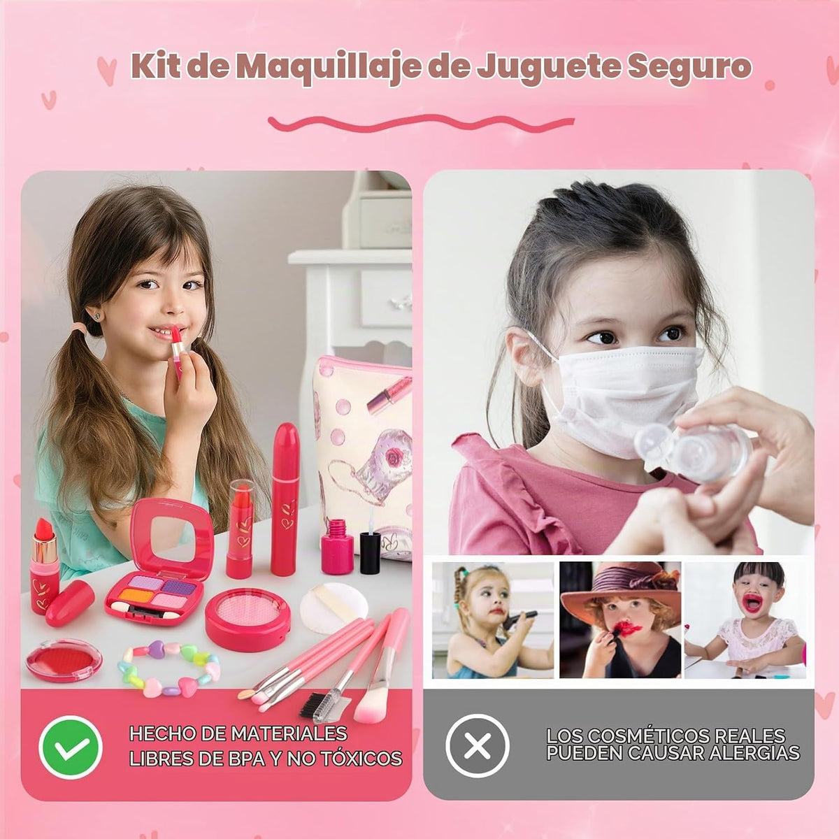 Woumserta Regalos para niñas, maquillaje básico de simulación para...