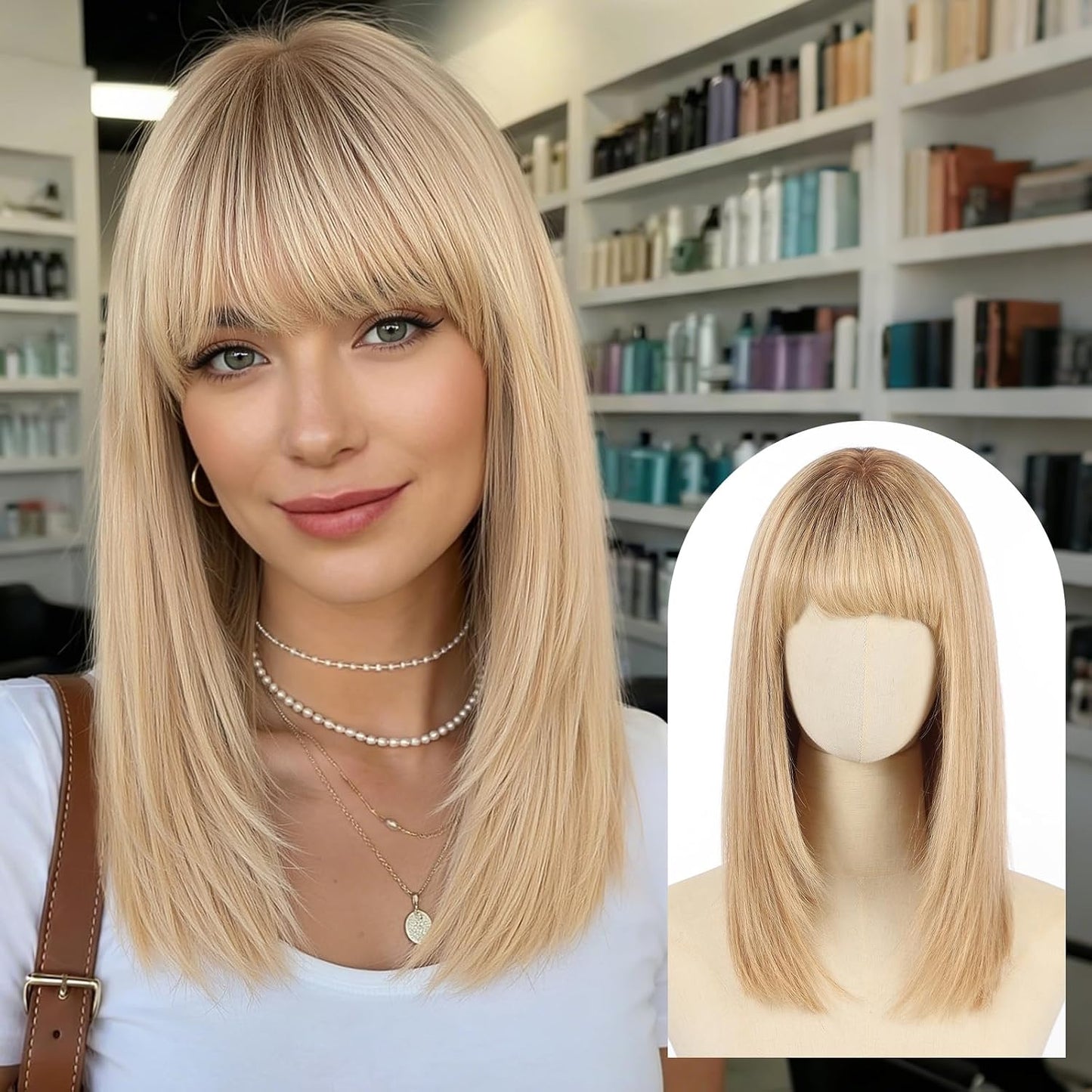 Wear but free KKU - Peluca de cabello humano de 16 pulgadas, peluca...