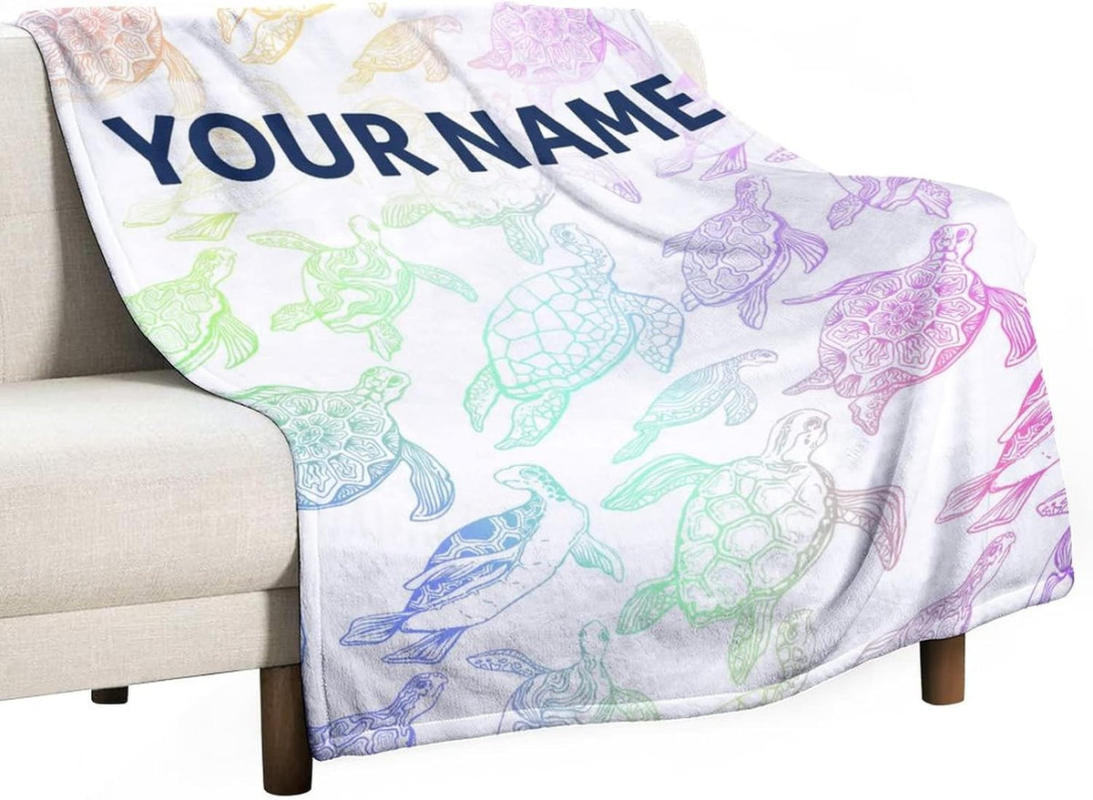 Manta personalizada de tortuga marina con nombre, suave, mullida y...