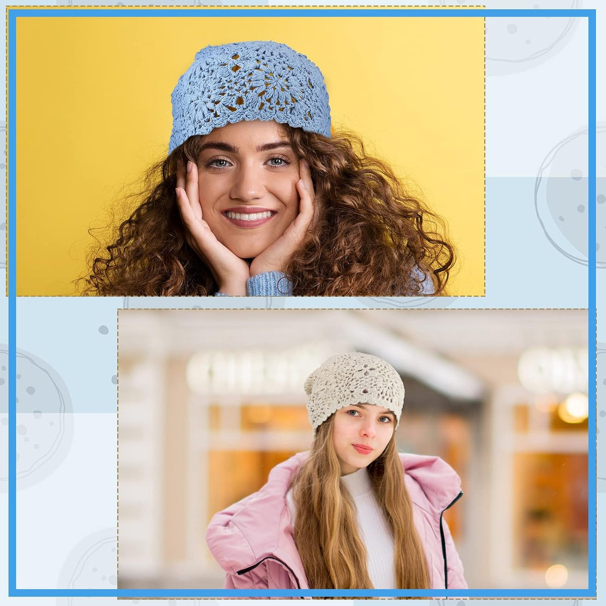 2 piezas de gorro holgado de ganchillo floral hecho a mano con cort...