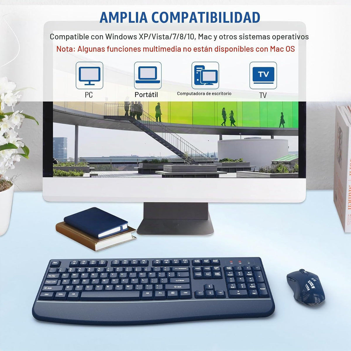 Combo de teclado y mouse inalámbrico, EDJO, teclado de computadora...