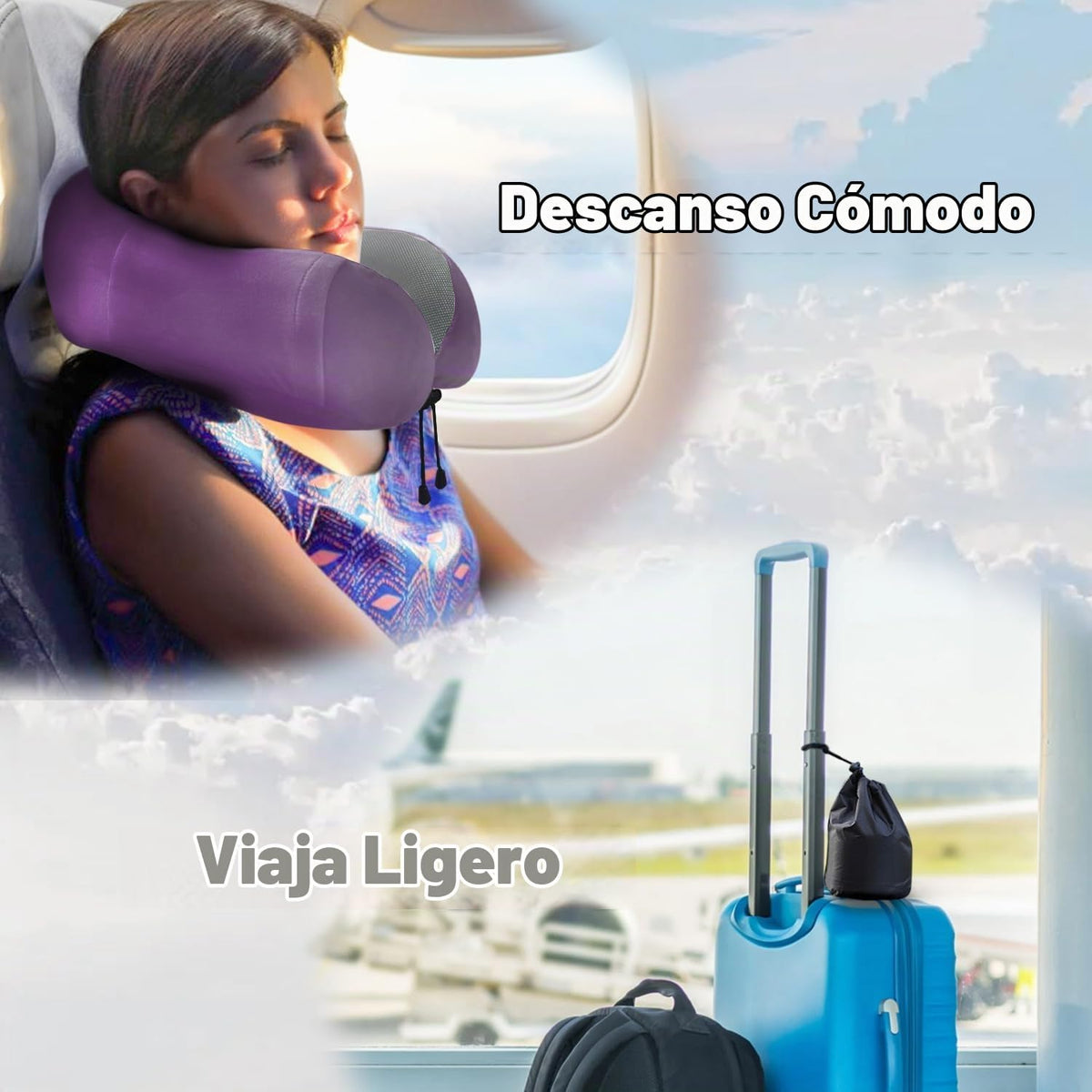 Elvodosia Almohada de viaje, almohada de cuello de espuma viscoelás...