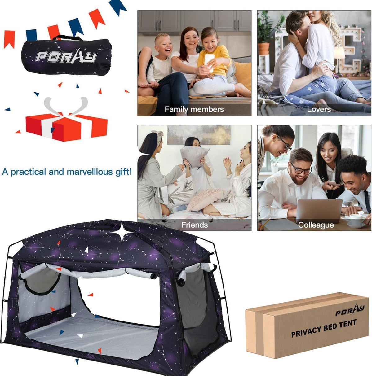 Tienda de campaña para cama, dosel portátil para cama con privacida...