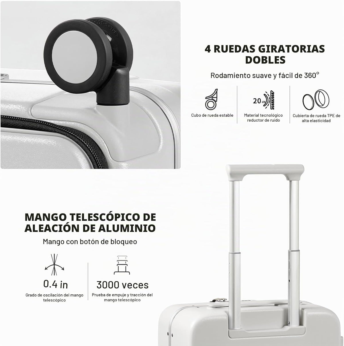 mixi Maleta de equipaje con ruedas giratorias, maleta de viaje con...