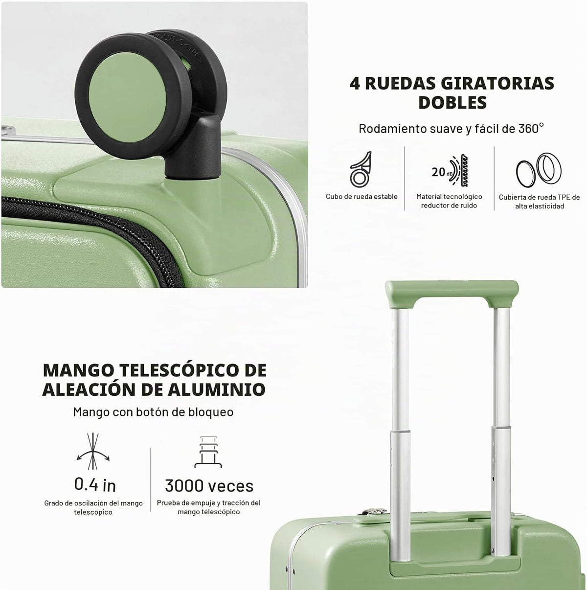 Maleta mixi con ruedas giratorias, equipaje de viaje con marco de a...