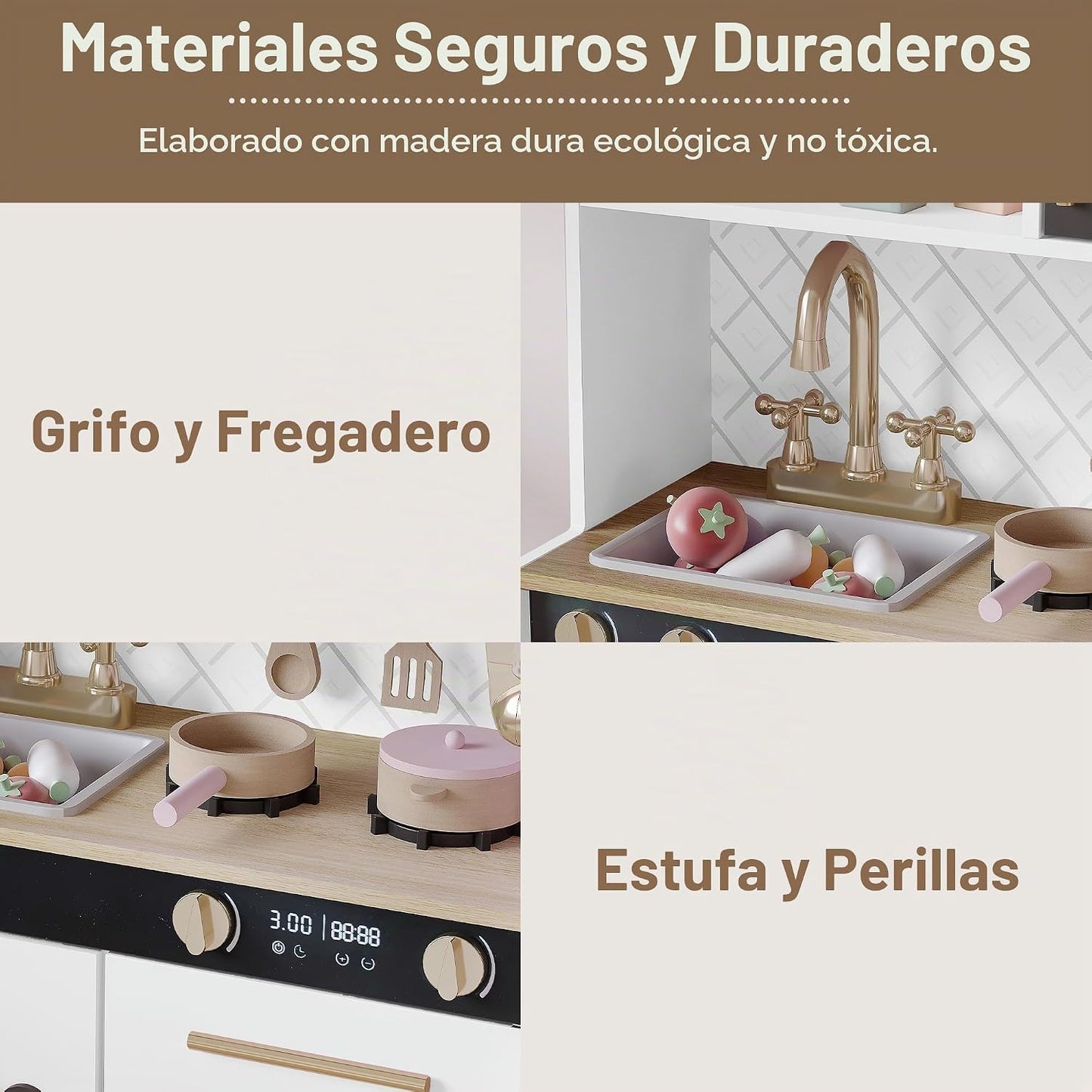 Treocho Cocina de Juguete para Niños, Juego de Cocina de Madera par...