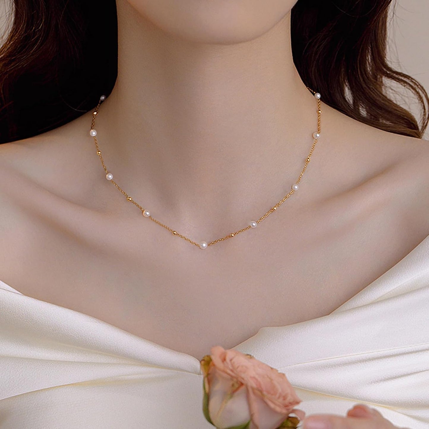 SmileBelle Collares de perlas, gargantilla de perlas de margarita p...