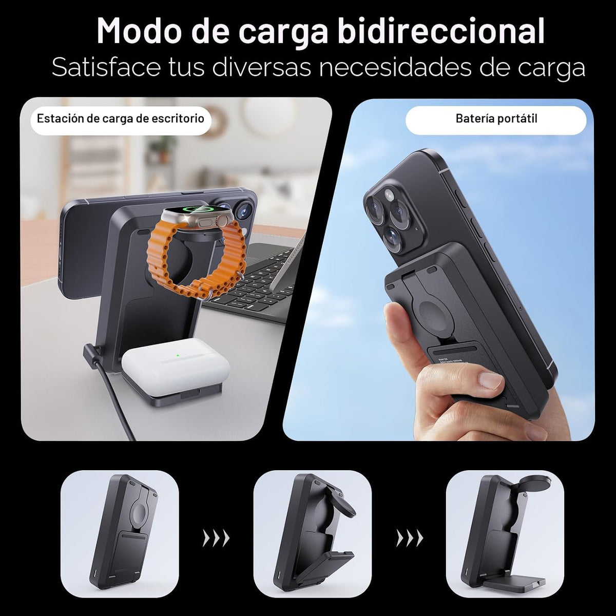 Kysson Cargador portátil 5 en 1, cargador de batería plegable de 10...