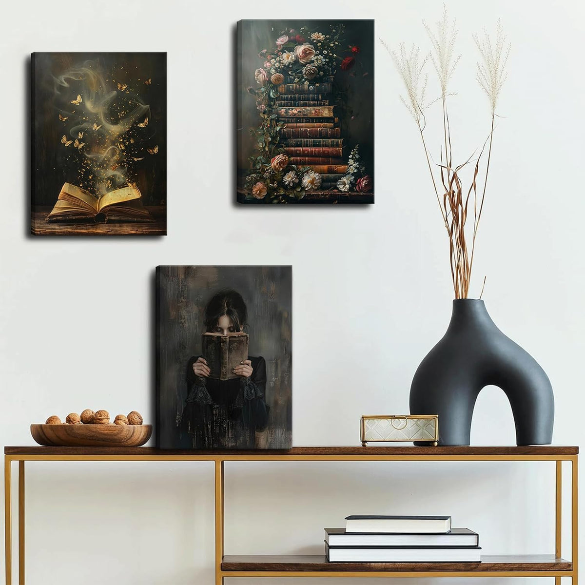 3 piezas de arte de pared de mujer leyendo, arte de pared vintage v...