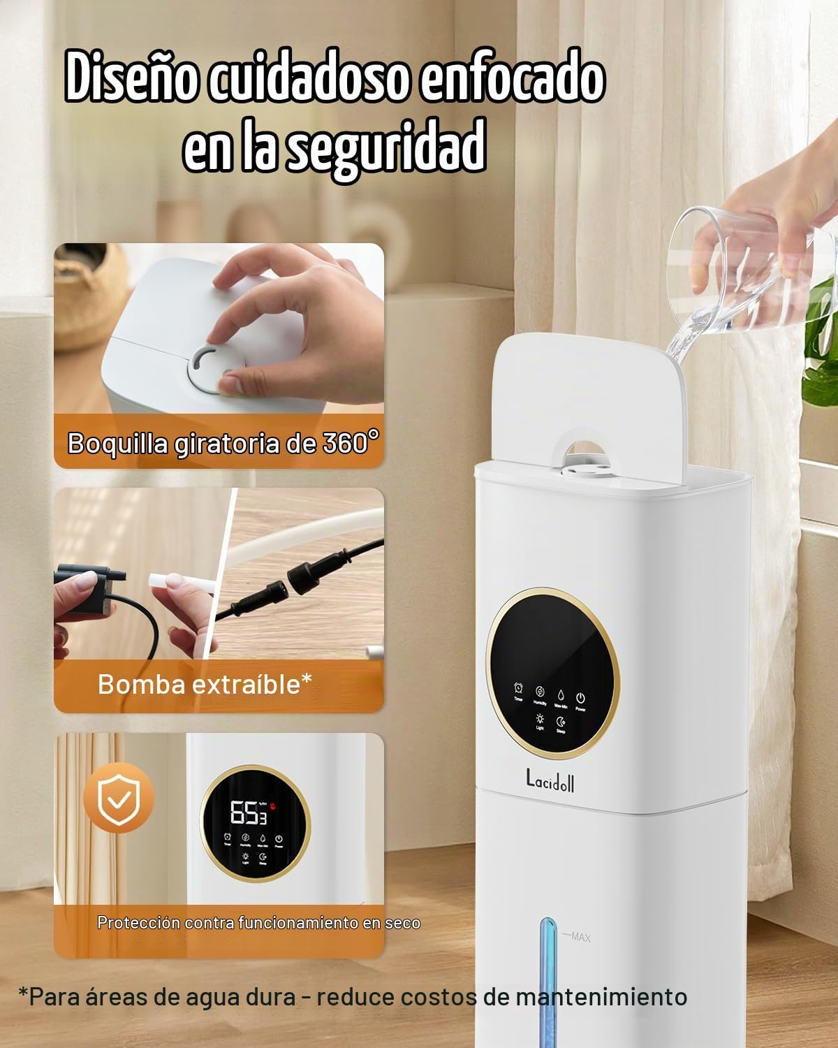 Lacidoll Humidificadores de llenado superior para dormitorio, tanqu...