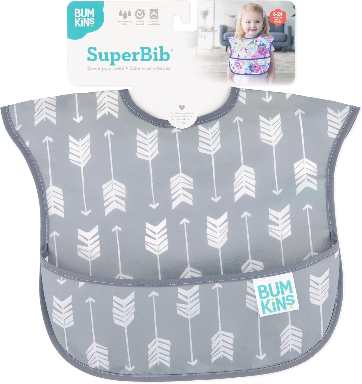 Bumkins Babero con volantes y 2 bolsas para sándwich, tela impermeable