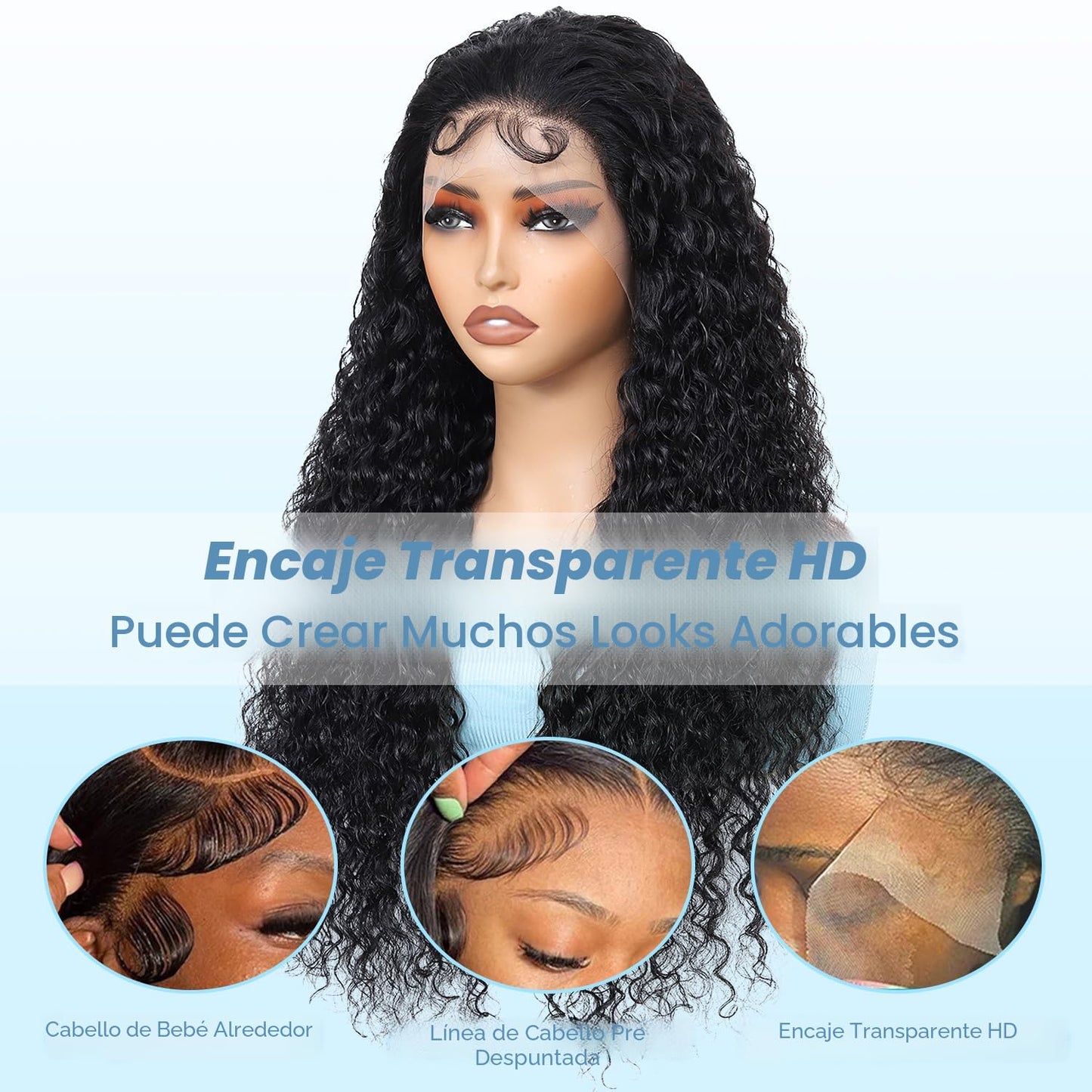 Pelucas de cabello humano ondulado profundo de 13 x 6 pulgadas, sin...