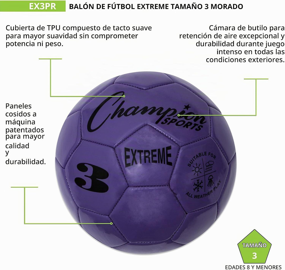 Champion Sports Extreme Series - Balón de fútbol \u2013 Tamaños 3,...