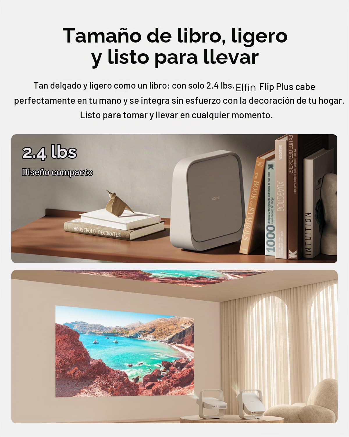 XGIMI Proyector portátil Elfin Flip Plus, 500 lúmenes ISO, soporte...