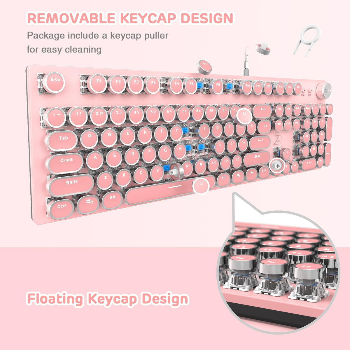 Teclado mecánico retro con cable para juegos, estilo máquina de esc...