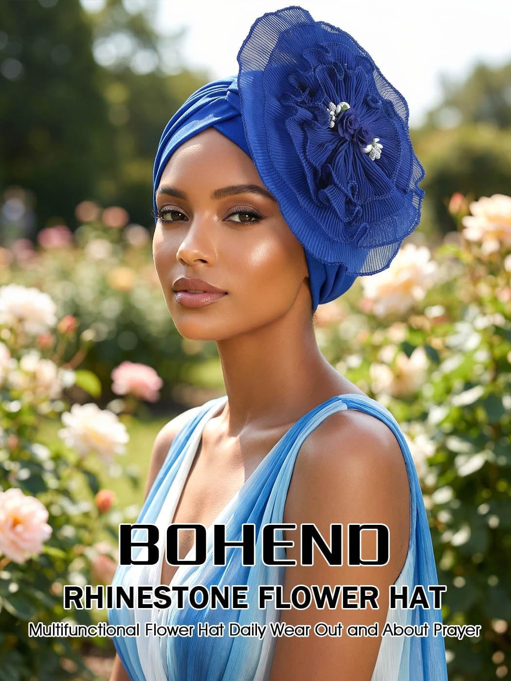 Bohend Gorro de turbantes de flores, nudo de perla, gorro preatado...
