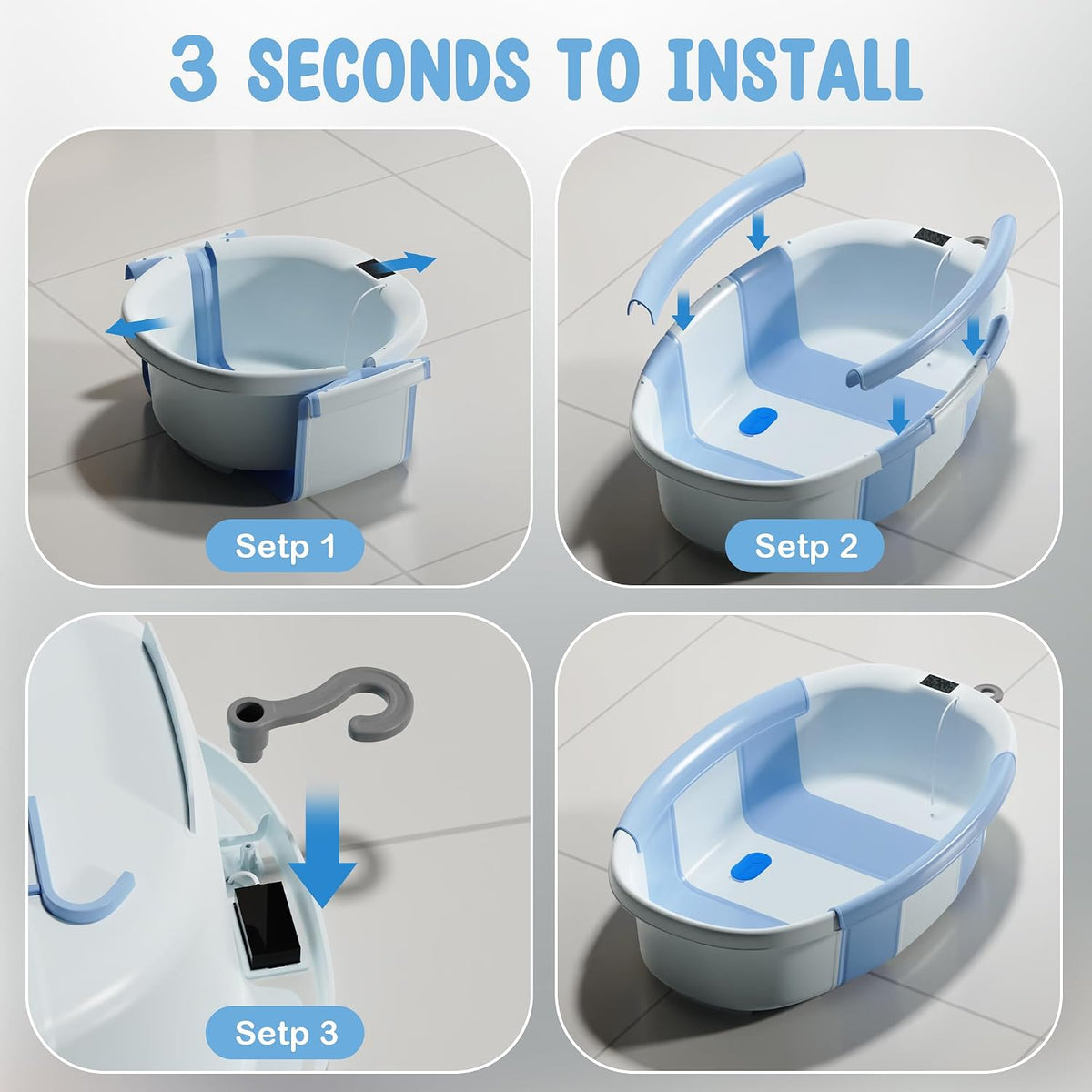 TOSGN Bañera plegable para bebé, 3 segundos para instalar, bañera p...